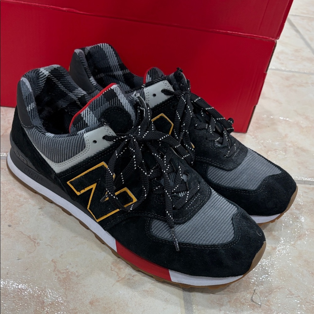 NEW BALANCE Men's 574 Plaid Casual Sneakers from Finish Line 11D worn 1x